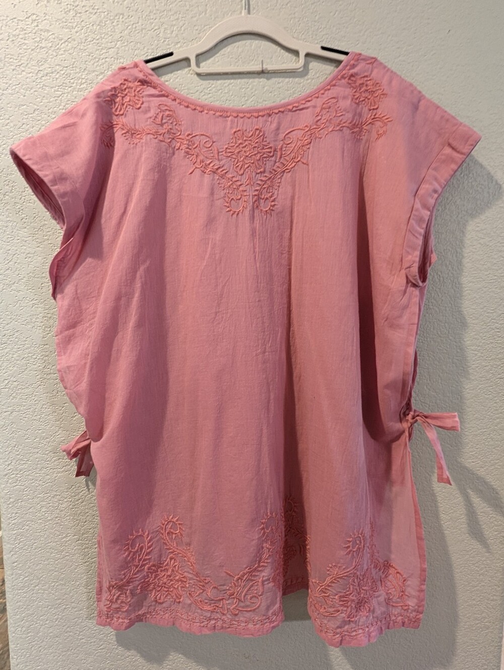 Indigo Thread Co Pink Embroidered Boho Tunic Top 1X Cotton Side Tie - Picture 2 of 12